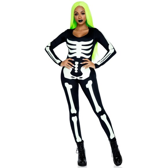 Glow-in-the-Dark Skeleton Catsuit for Women – Full Body Spandex Bodysuit